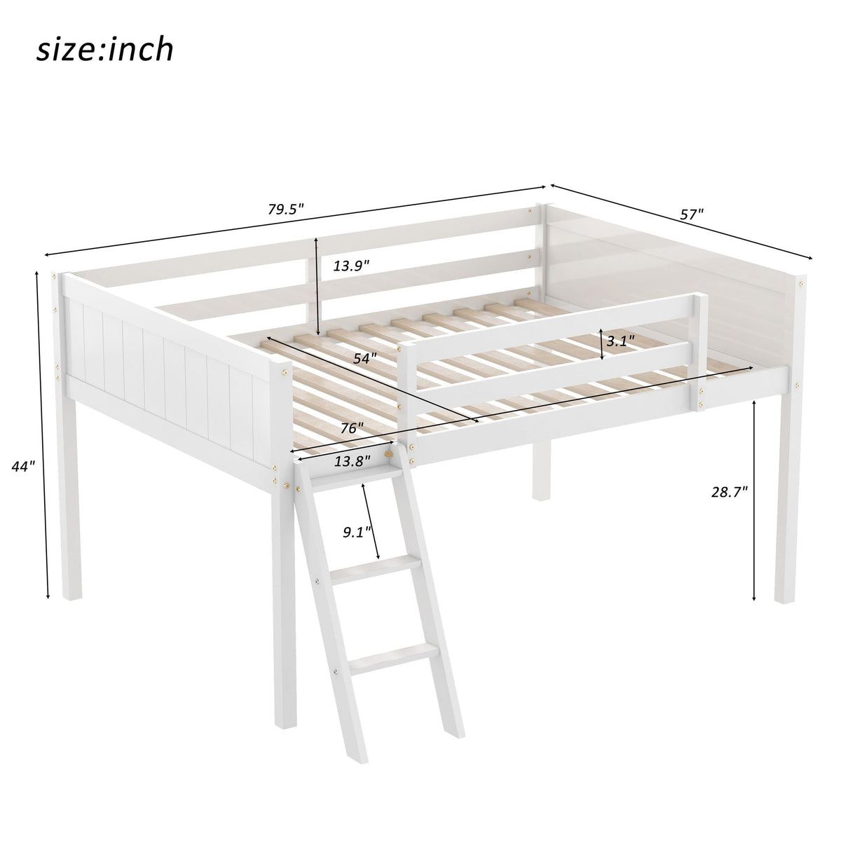 Low Loft Bed With Adjustable Ladder