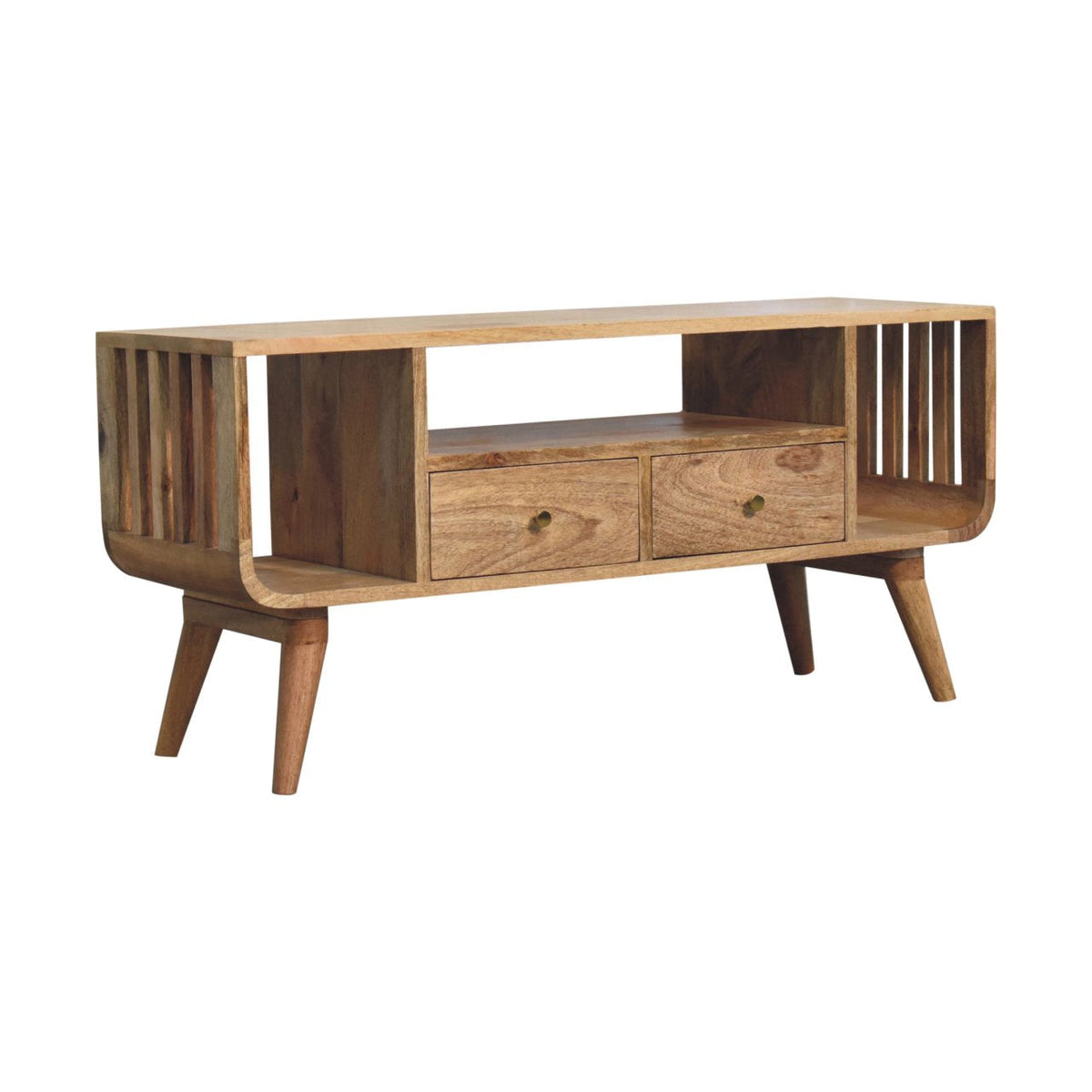 Solid Wood Nordic Media Unit with Ridged Design - Natural Oak