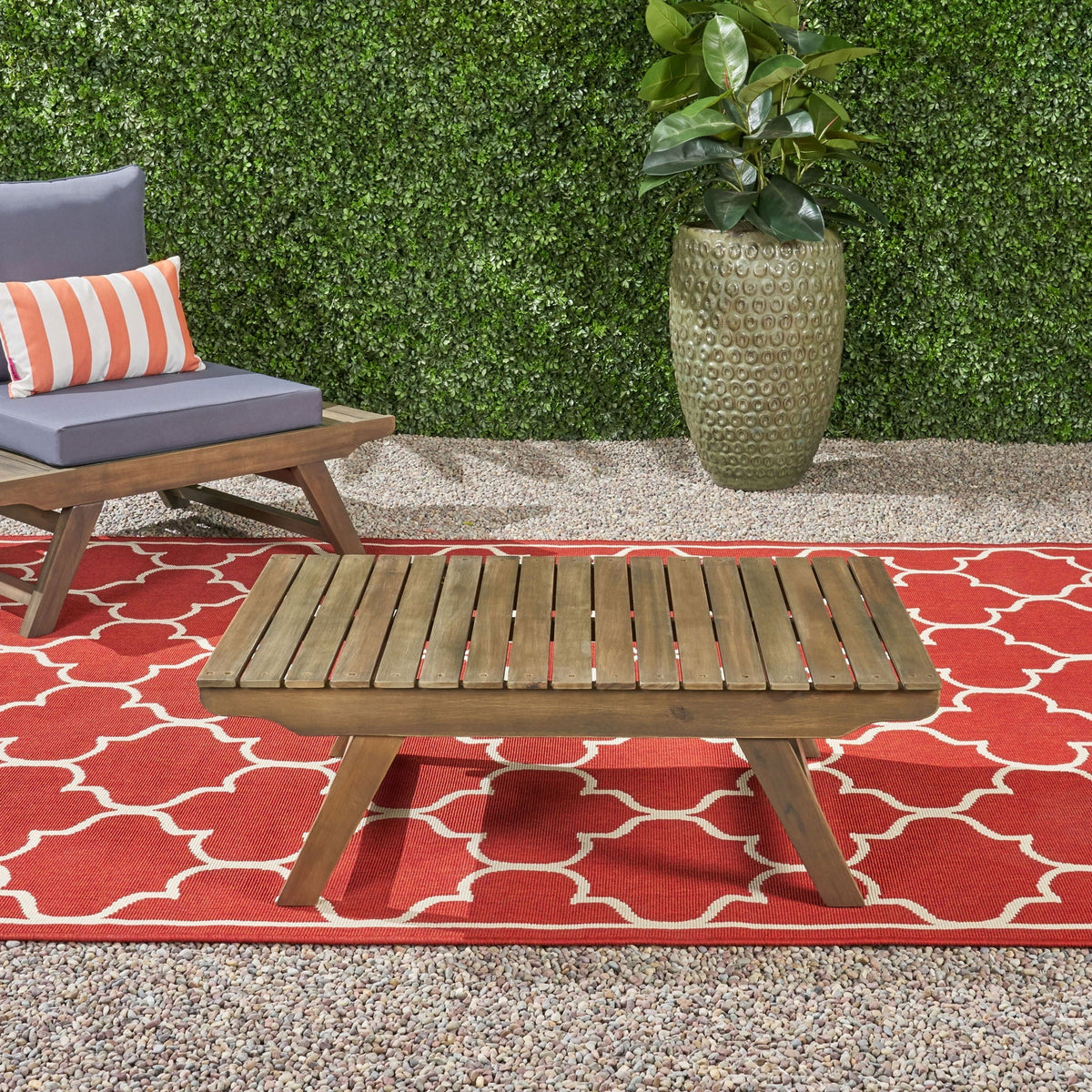 Outdoor Acacia Wood Coffee Table With Open Slat Design