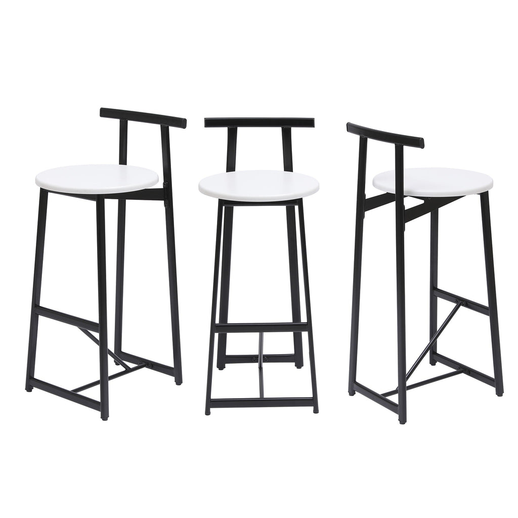 Modern Bar Stools with Backrest for Kitchen – Set of 3 – White or Black