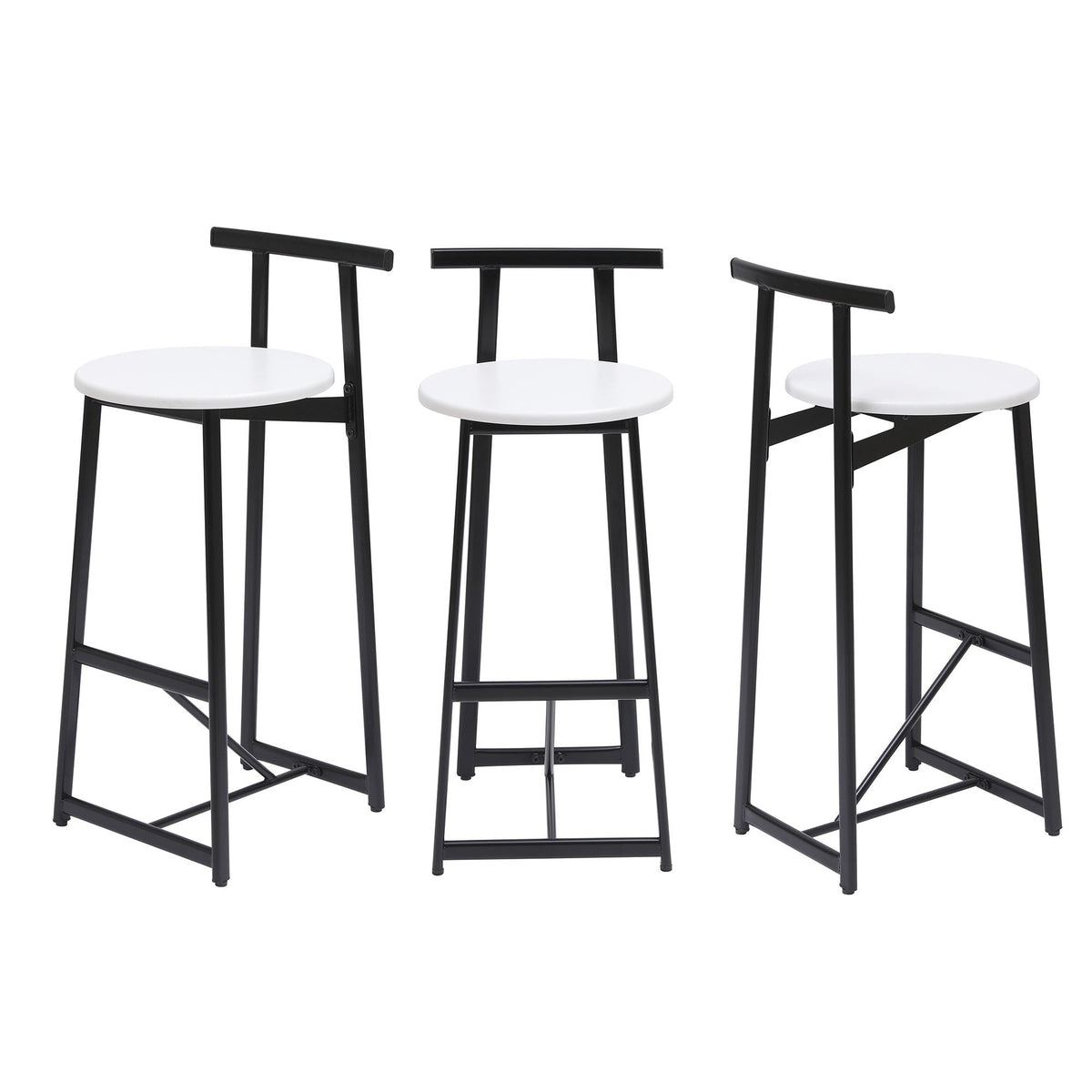 Modern Bar Stools with Backrest for Kitchen – Set of 3 – White or Black