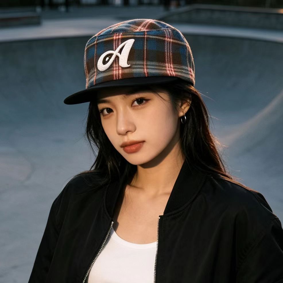 Plaid Patchwork Flat-brimmed Hat