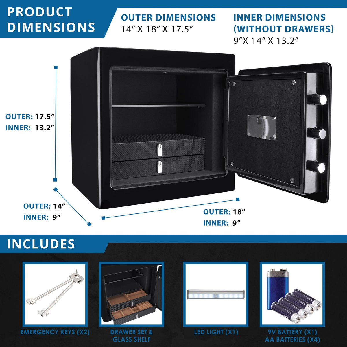 Durable Construction Jewelry Safe with Fireproof Protection - White or Black