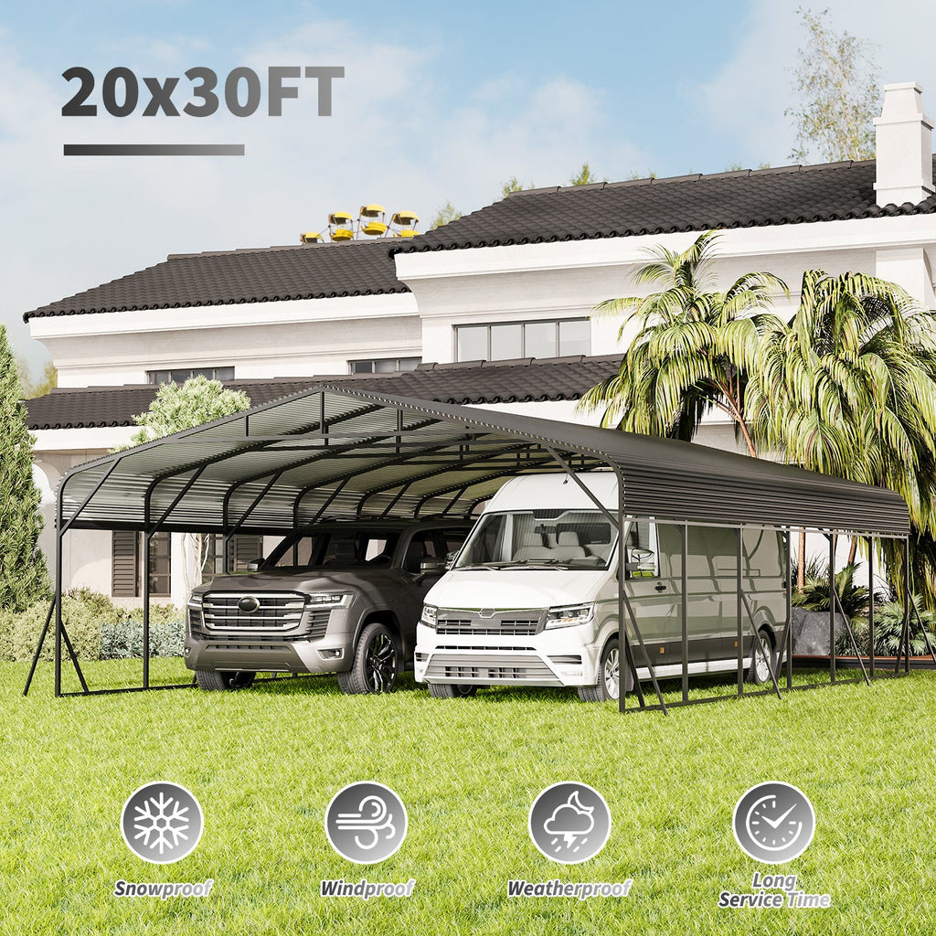 Heavy Duty Carport Canopy 20'X30' with Galvanized Steel Roof - Steel