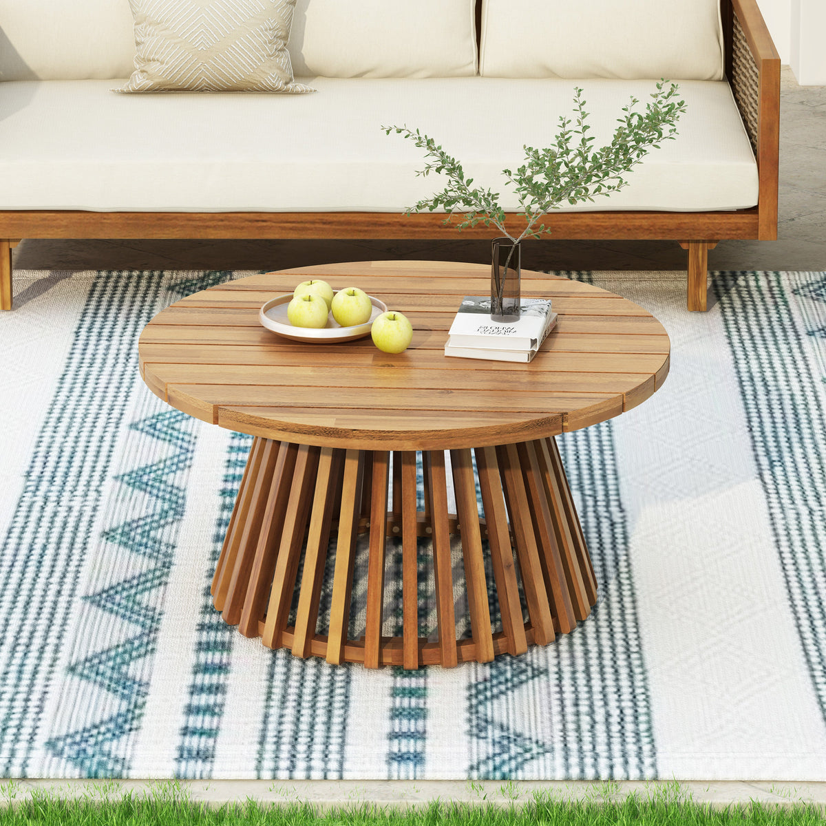 Acacia Wood Patio Furniture Set: Outdoor Daybed & Coffee Table