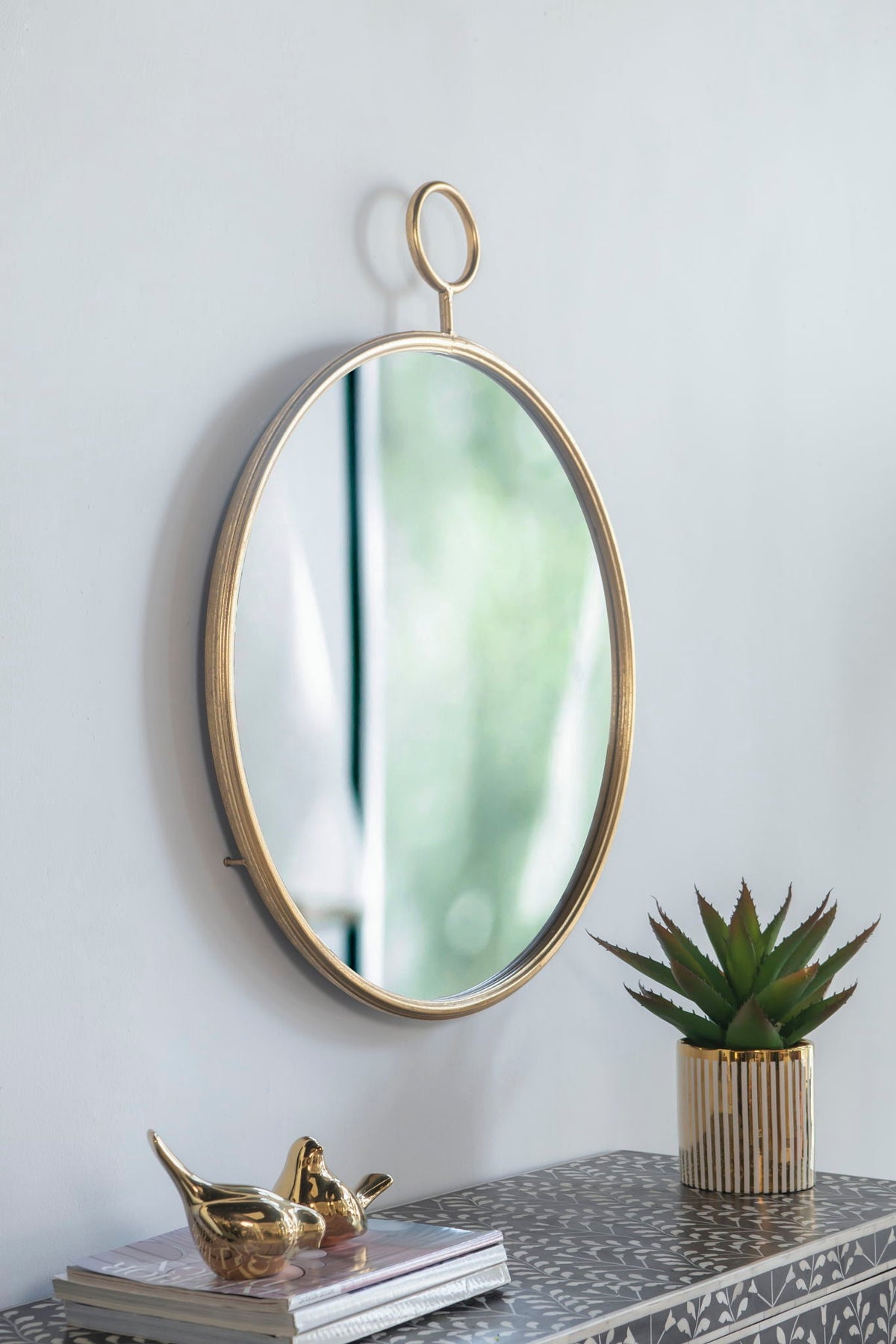 Gray Circle Wall Mirror with Iron Frame - Modern Accent for Living Room