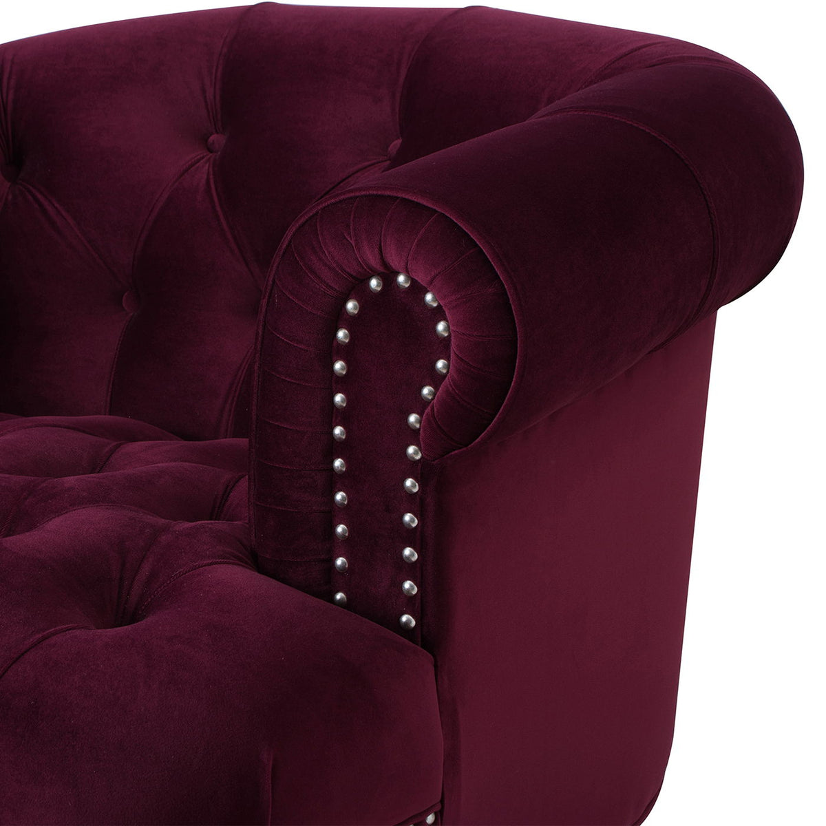 Victorian Tufted Upholstered Accent Chair with Nailhead Trim - Dark Red, Blue, or Pink