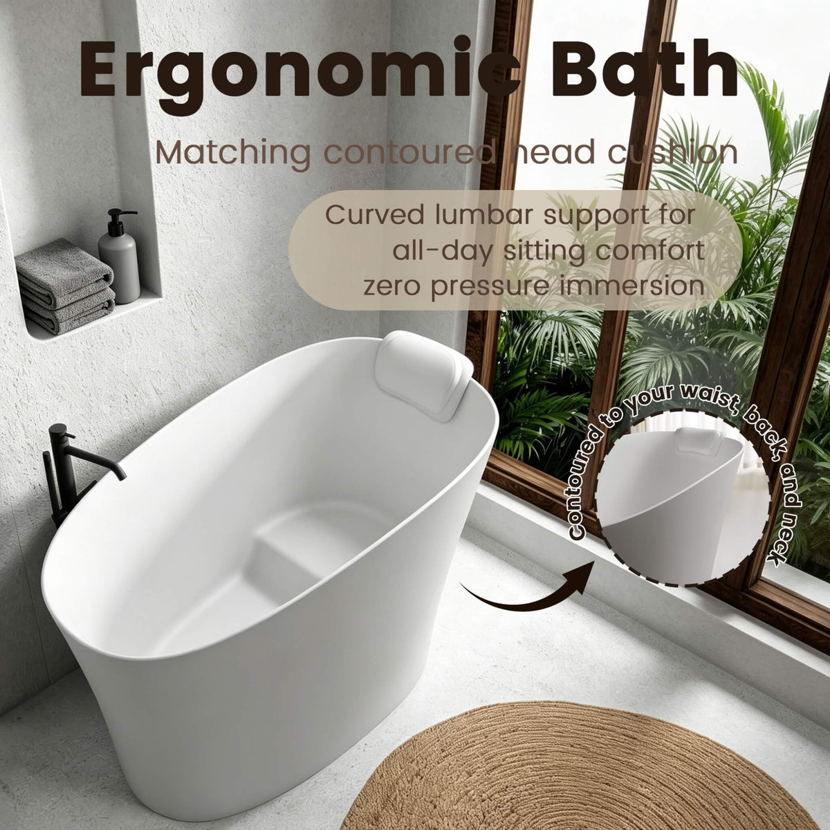 51-Inch Solid Surface Oval Freestanding Bathtub With Seat And Headrest (SAK61983)