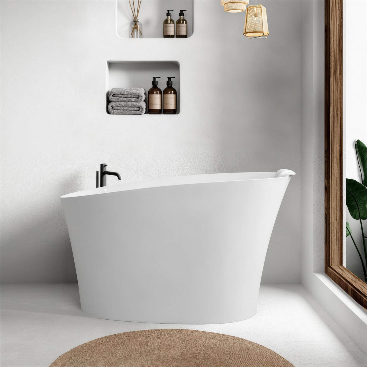 51-Inch Solid Surface Oval Freestanding Bathtub With Seat And Headrest (SAK61983)