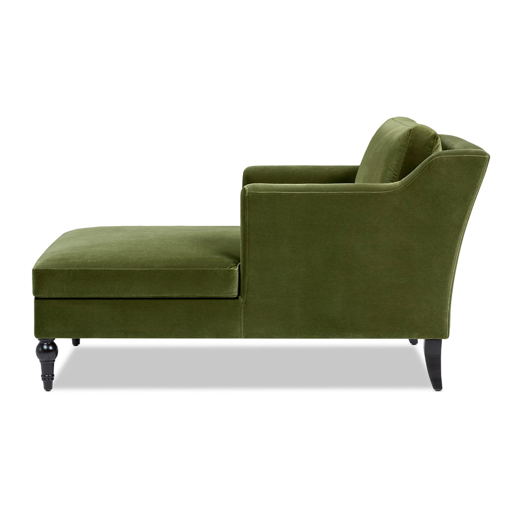Josephine 60" Upholstered Chaise Lounge with Turned Wood Legs - Olive