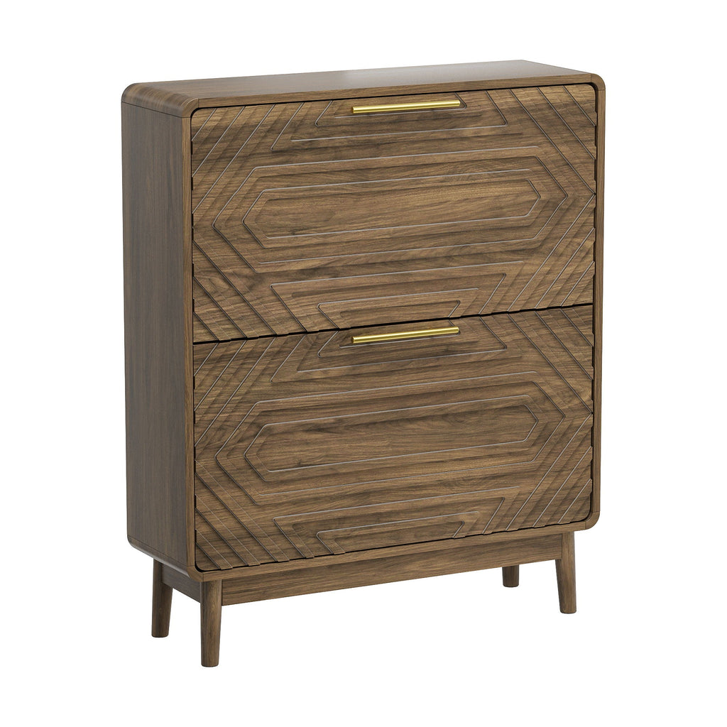 Freestanding Shoe Cabinet with Flip Top Drawers - Walnut