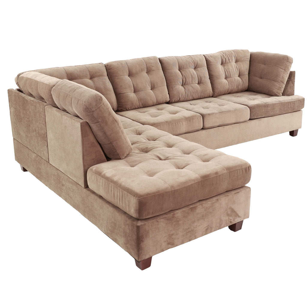 Truffle Waffle Suede Sectional Sofa with Tufted Cushions and Reversible Chaise - Neutral