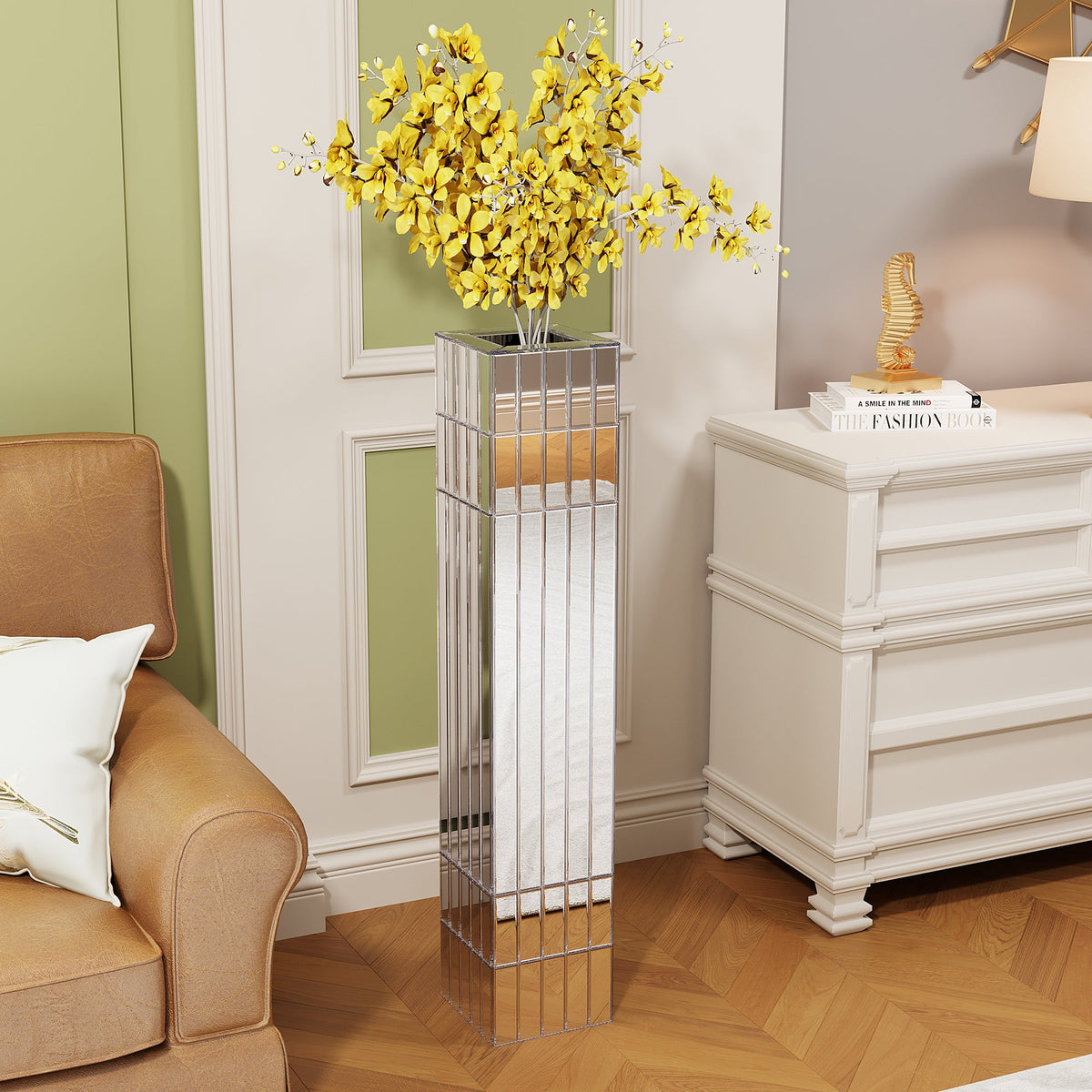 Mirrored Floor Vase with Modern MDF Construction - 36.02" Tall