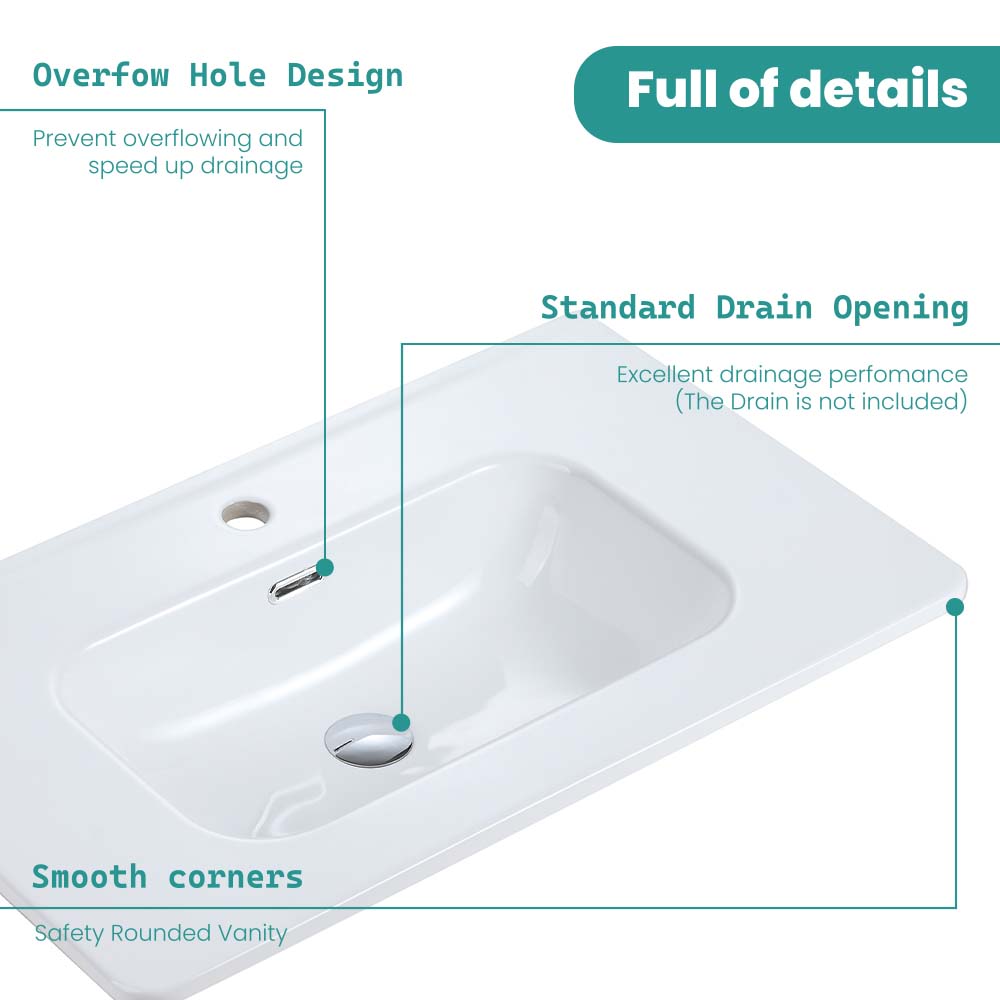 Glossy White Ceramic Integrated Bathroom Sink with Sleek Design - Gloss White