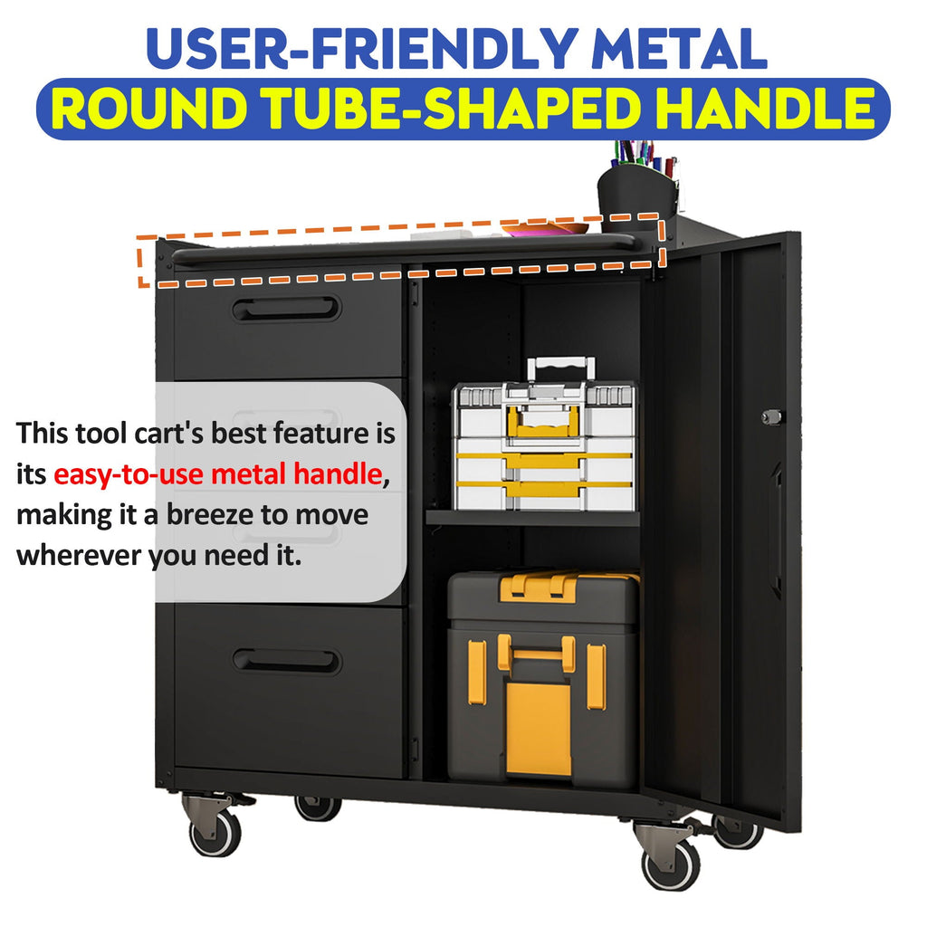 Sturdy Metal Tool Storage Cabinet with Lockable Wheels and Drawers - Gray or Black
