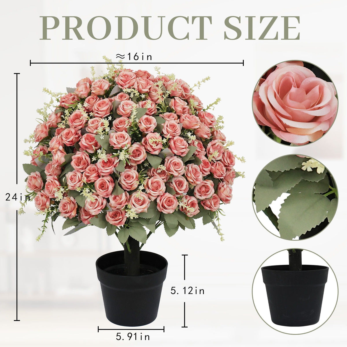 Artificial Rose Decoration with UV Resistant Silk Petals - Green / Pink