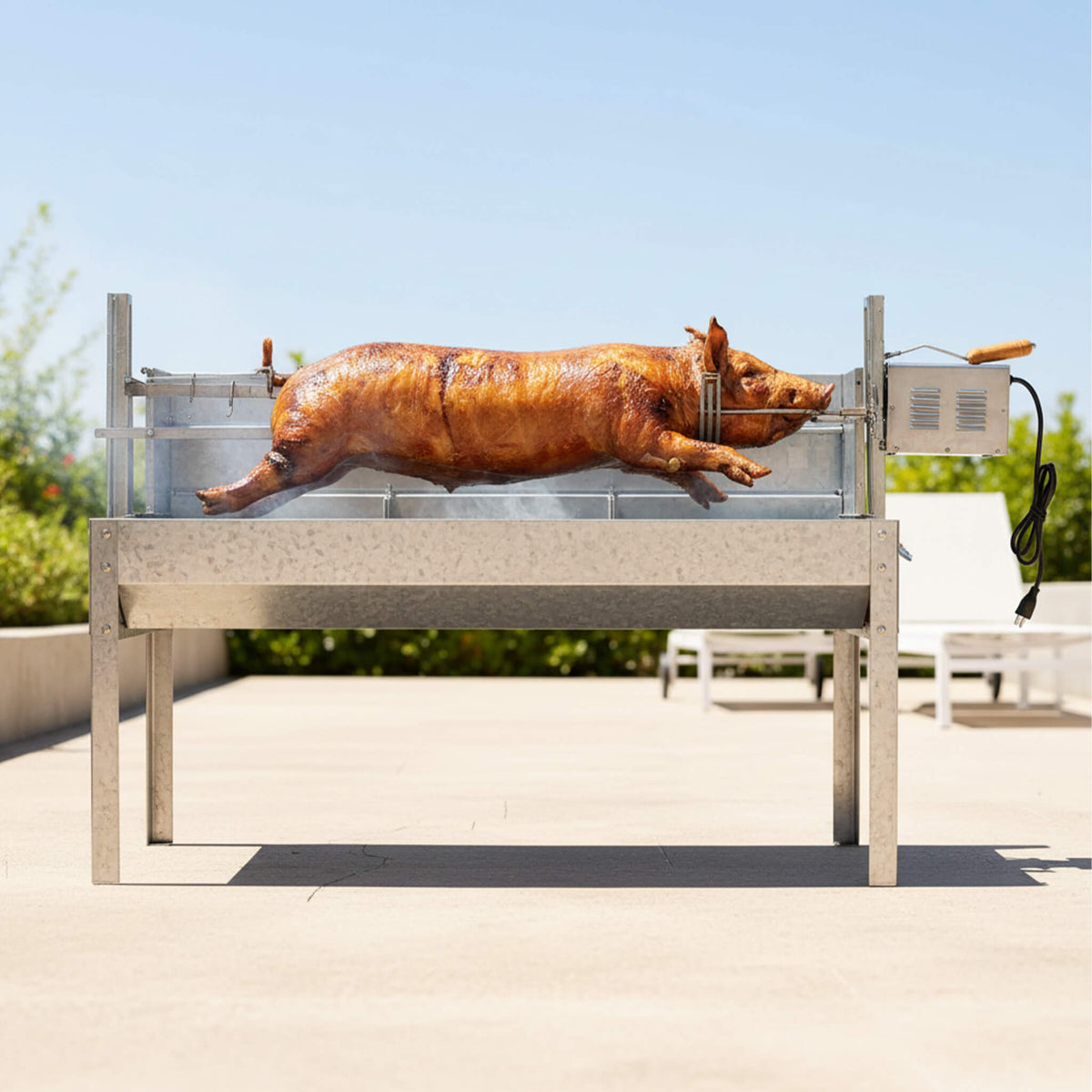 52-Inch Stainless Steel Charcoal Rotisserie Spit Roaster With Wind Shield (SAK37482)