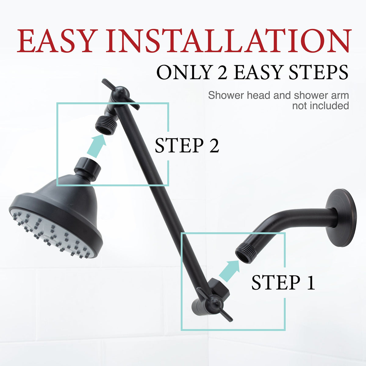 10 in. Solid Brass Shower Head Extension Arm (Black Finish)