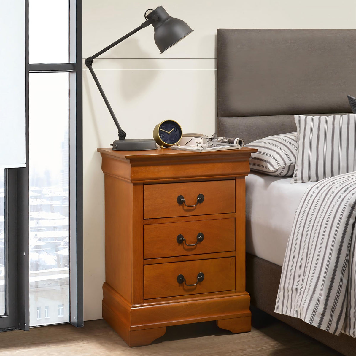 Louis Phillipe Wood Nightstand with Storage Drawers - Multiple Colors