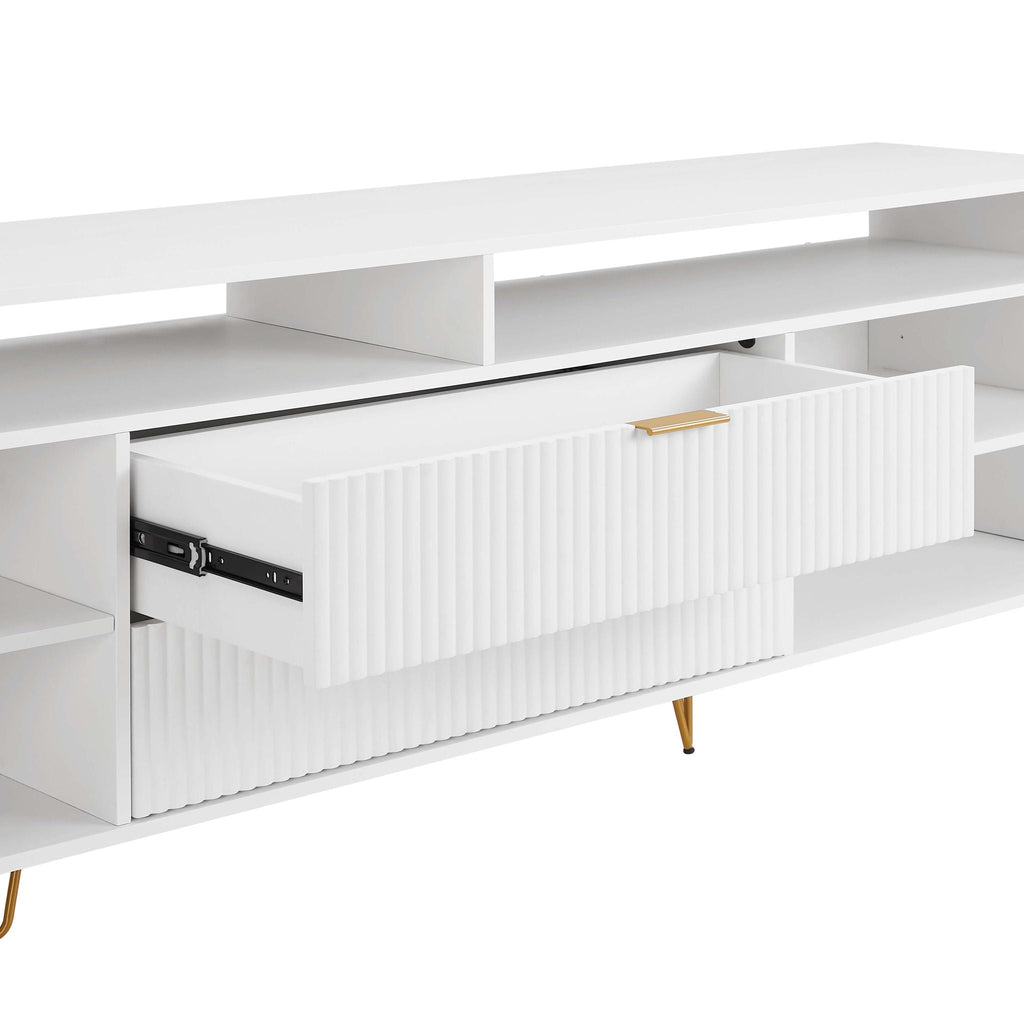 Fluted TV Stand with Storage and Metal Legs - Multiple Colors