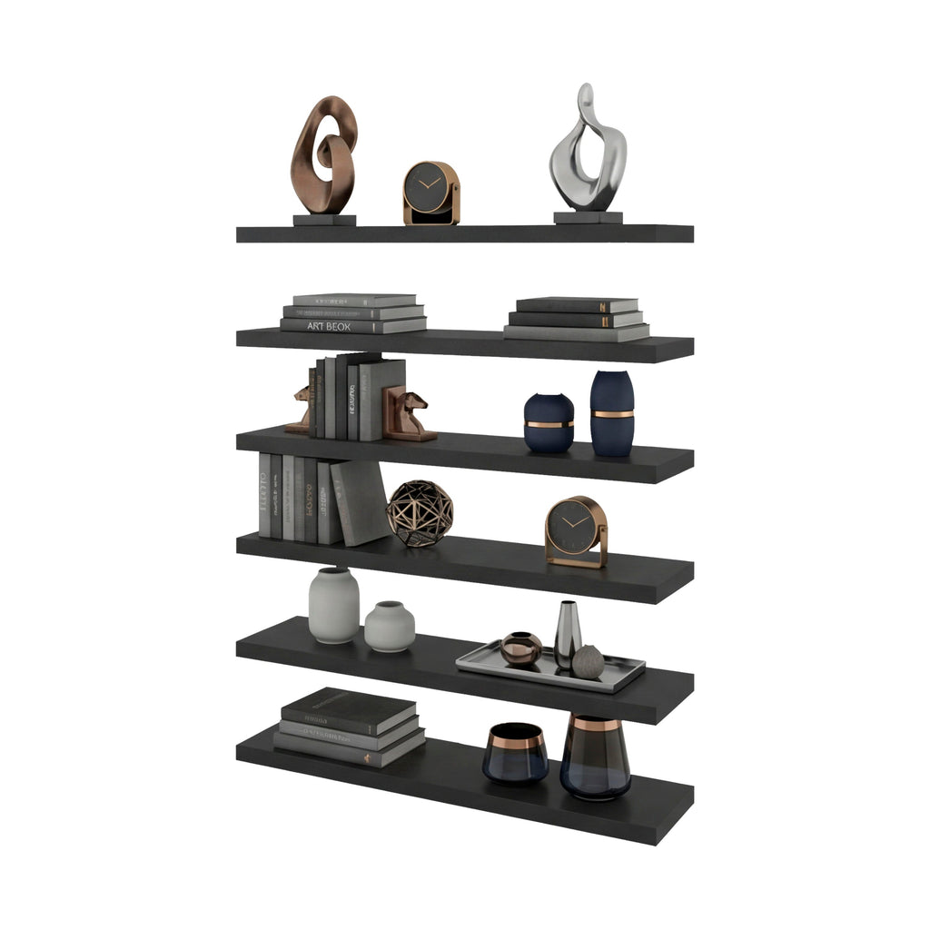 Madison 6-Piece Floating Wall Shelves Set with Wood Construction - Wenge