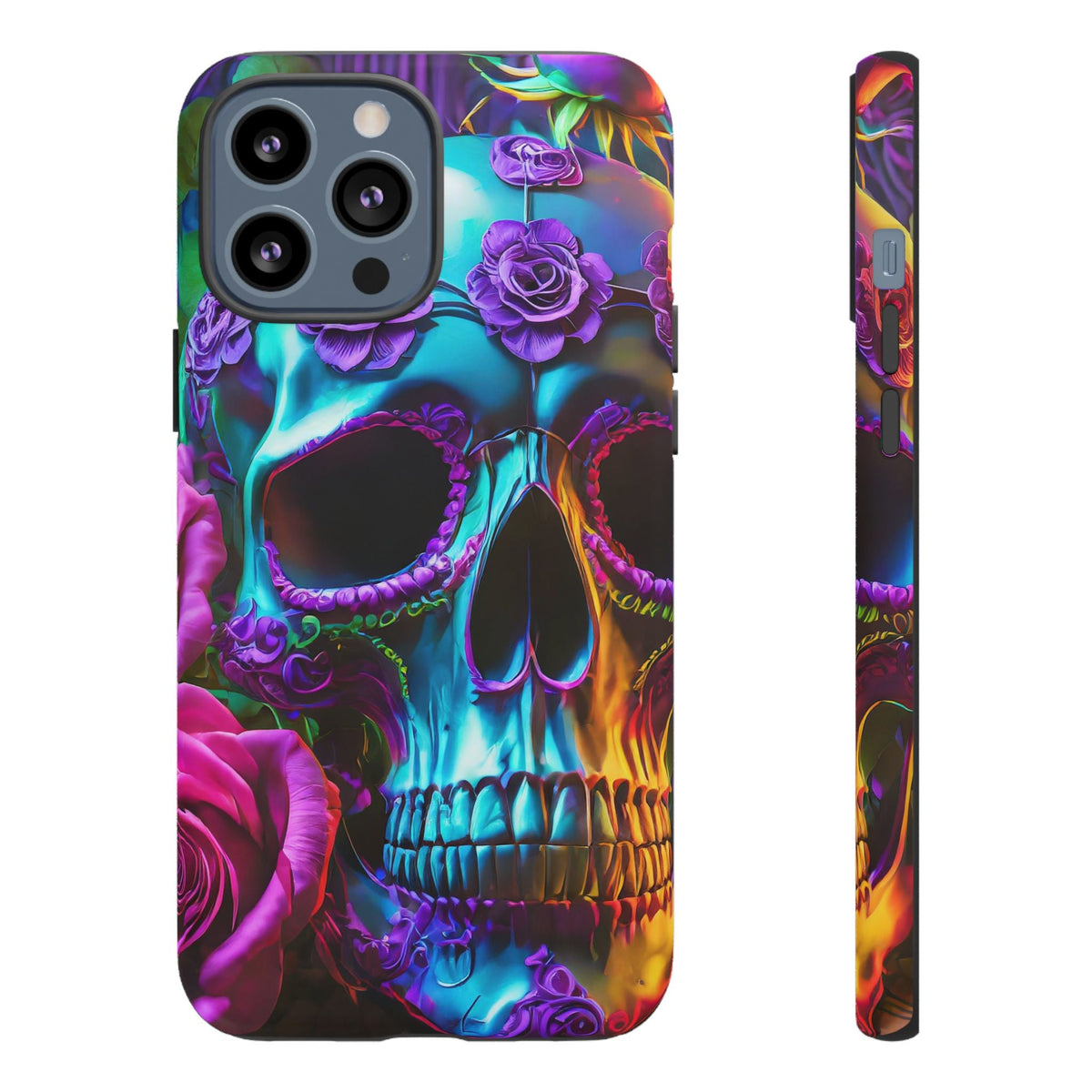 Neon Skull and Roses Vibrant Tough Phone Case