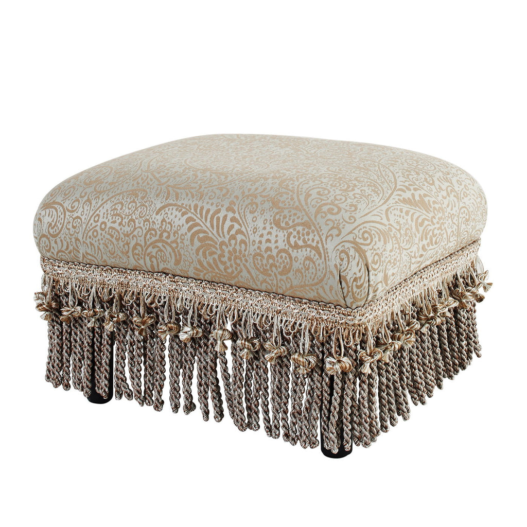 Handcrafted Accent Footstool Ottoman with Solid Wood Frame - Beige or Pearl Silver