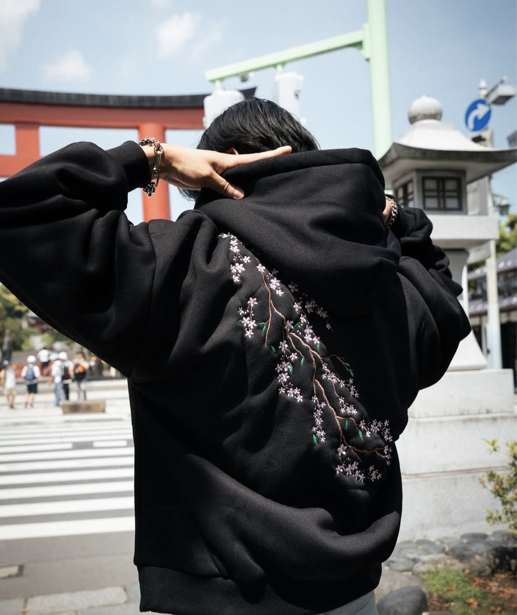 European And American Autumn And Winter Cherry Blossom Hooded Sweater Men And Women Street Hip Hop Retro