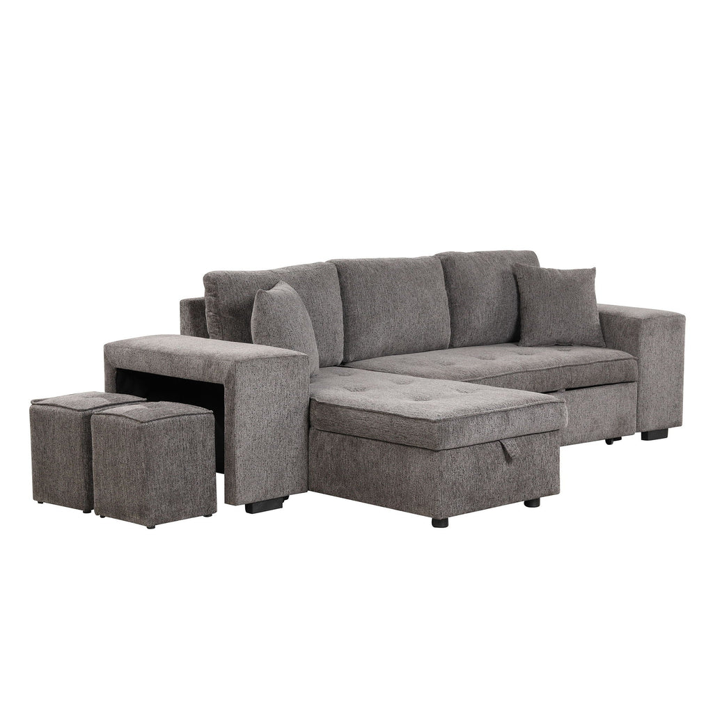 Reversible L-Shape Sleeper Sectional Sofa with Storage Chaise and 2 Stools - Multiple Colors