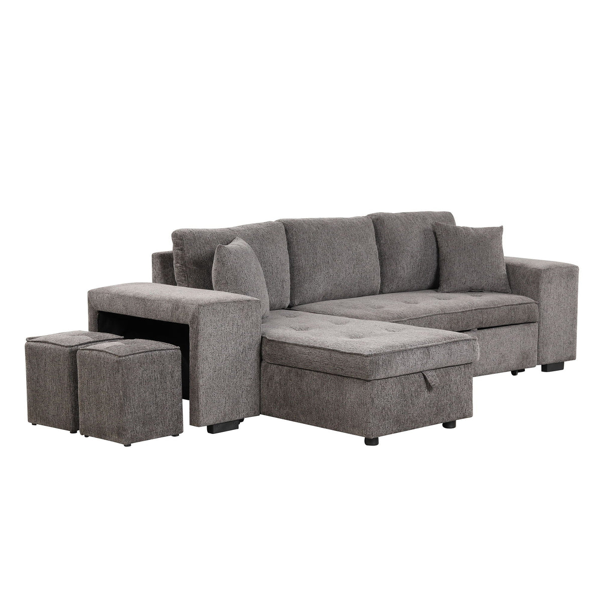 Reversible L-Shape Sleeper Sectional Sofa with Storage Chaise and 2 Stools - Multiple Colors