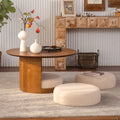 31.5" Round Wood Coffee Table with 3 Teddy Fabric Nesting Stools - Walnut