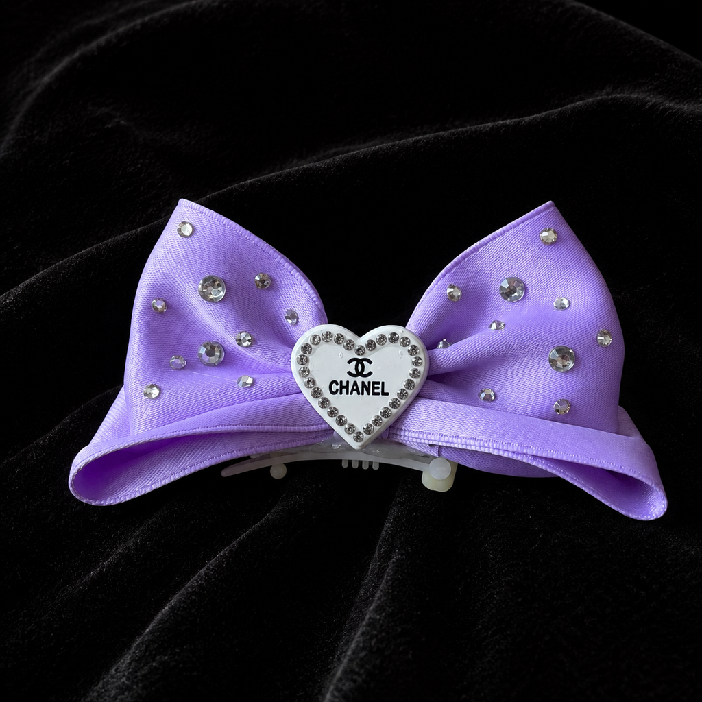 Satin Rhinestone Big Pet Bow Hair Clip