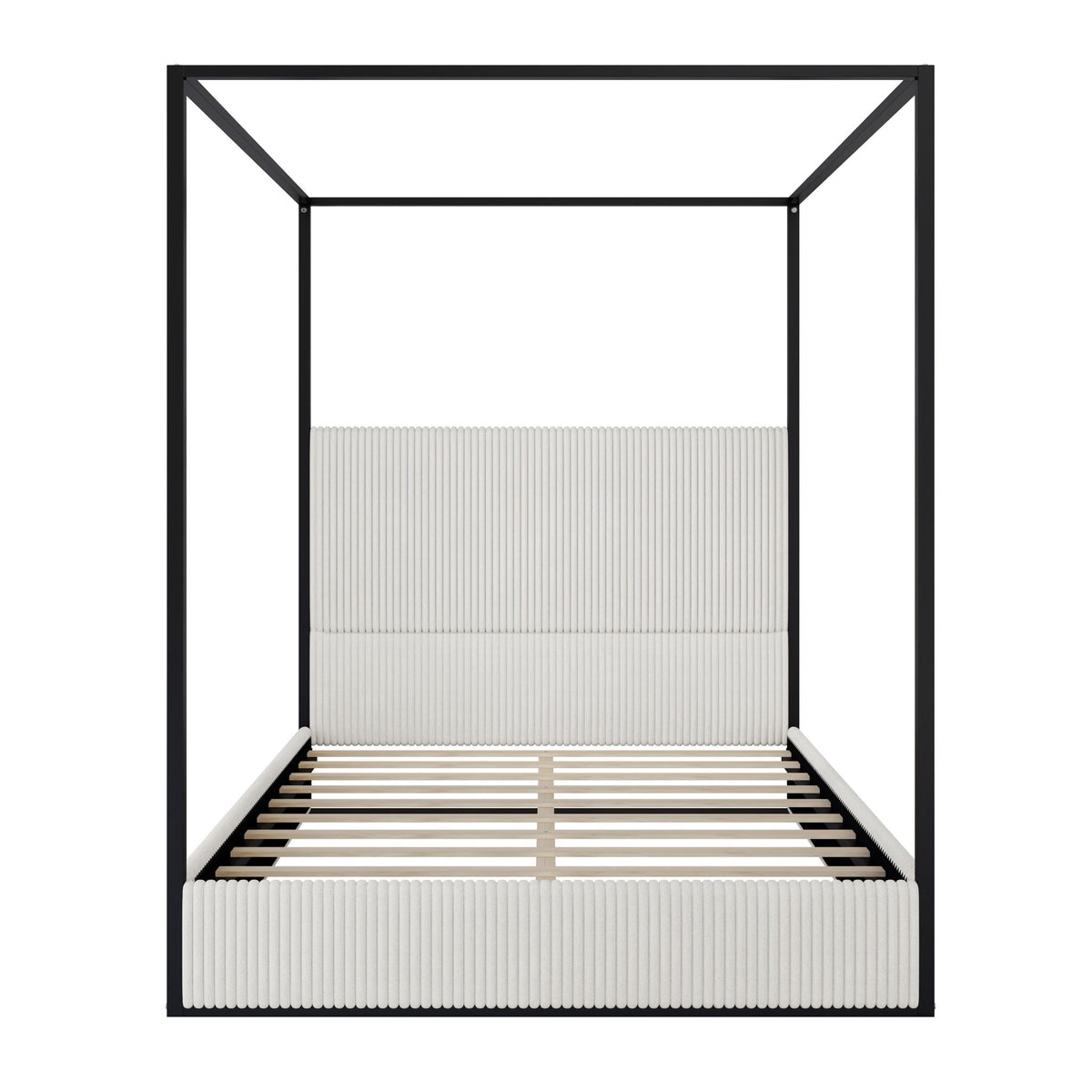 Canopy Bed With Tall Upholstered Headboard and Four Poster - White