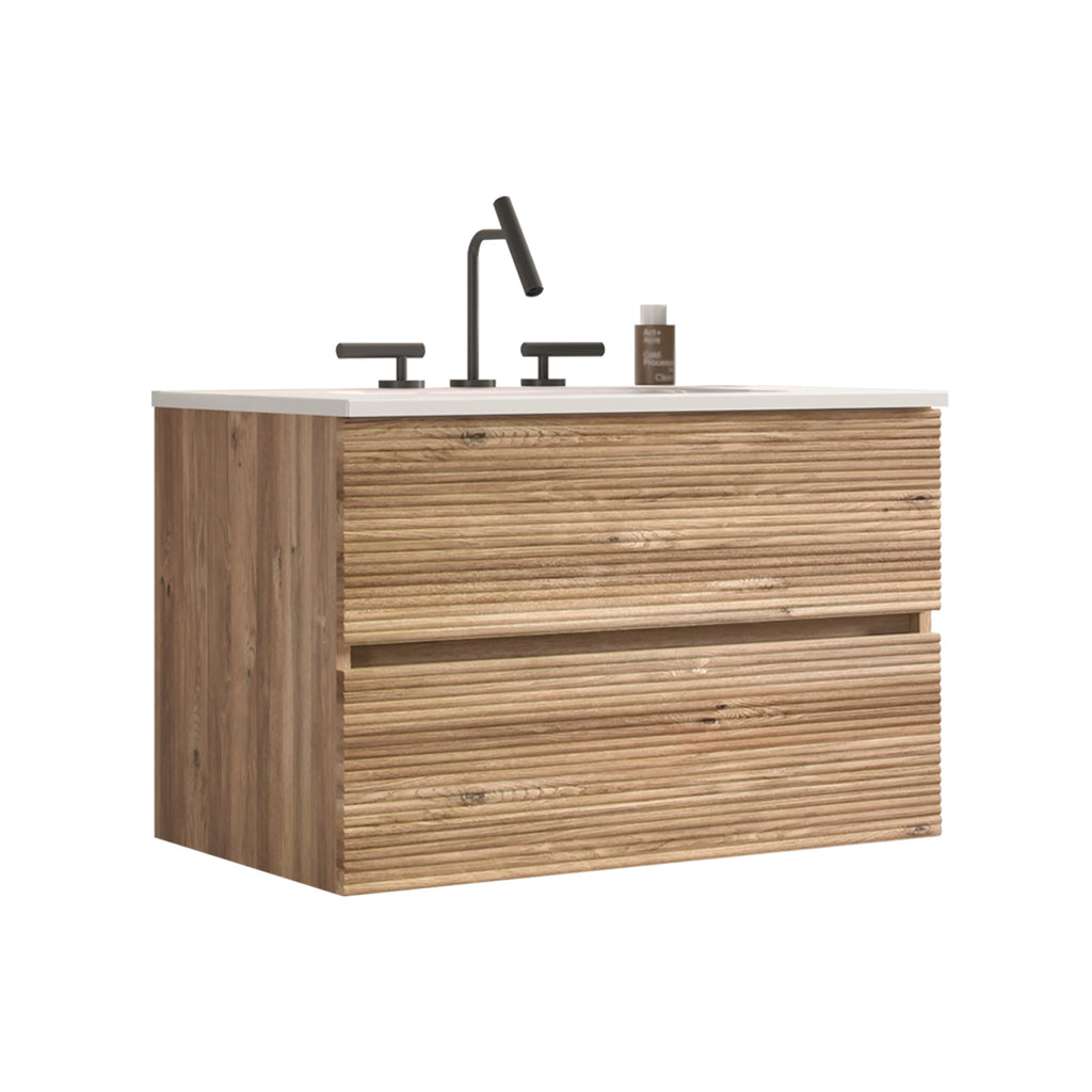 Gloria 30" Wall Mounted Bathroom Vanity with Soft-Close Drawers - Rough Oak