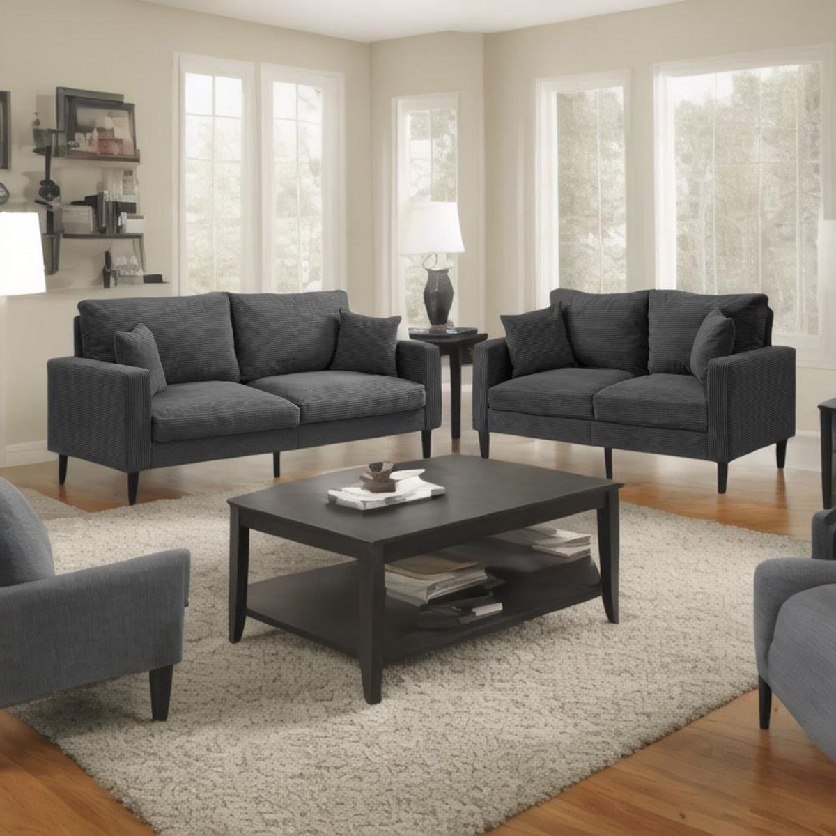 Modern Upholstered 2 Piece Sofa Set