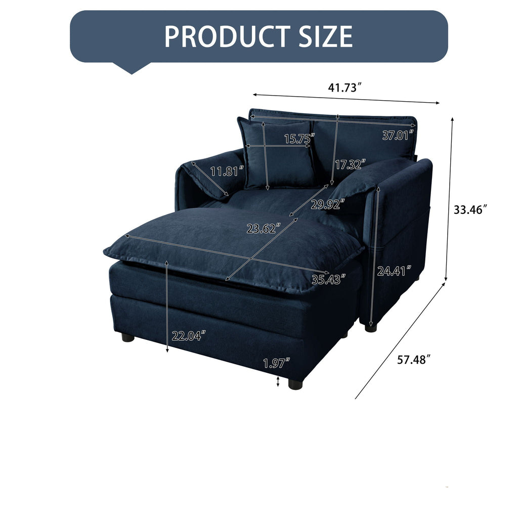 Oversized Chair & Ottoman with Soft Upholstery - Blue or Black
