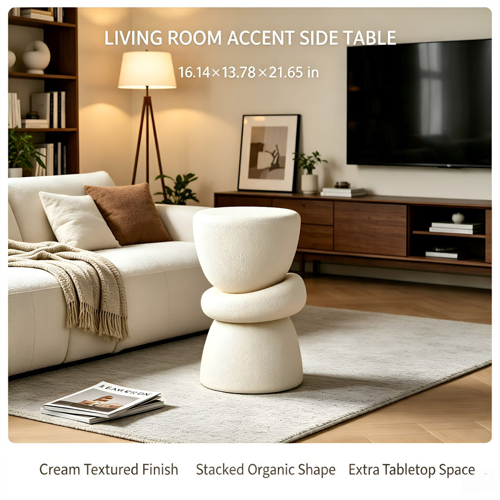 Stacked Organic Sculptural Side Table with Modern Silhouette - White