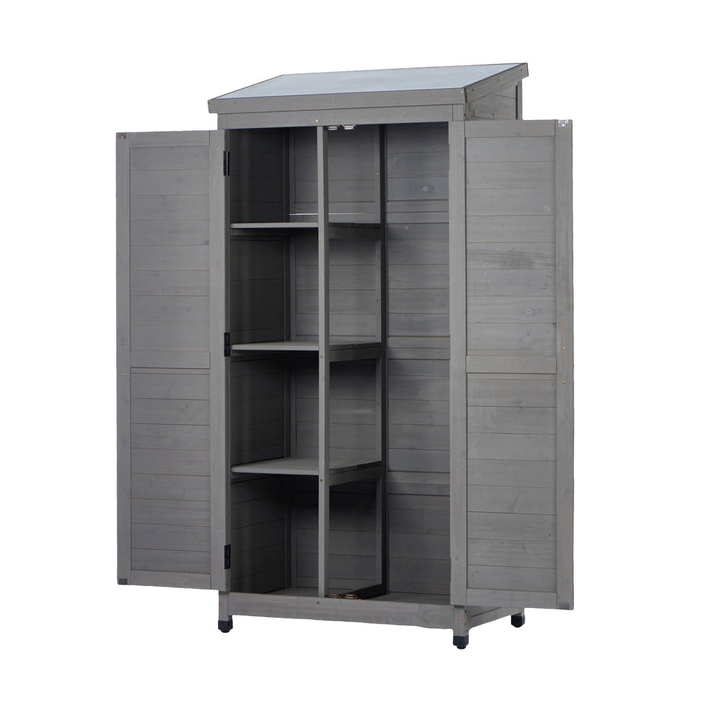 Outdoor Storage Shed with Vertical Tool Cabinet - Solid Wood, Dark Gray or Light Brown