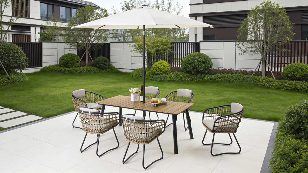Outdoor Folding Dining Table for 4-6 with Umbrella Hole - Steel