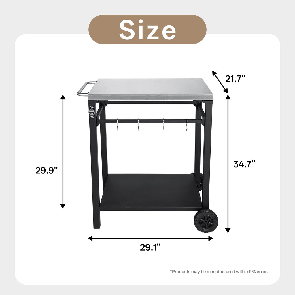 2-Tier Outdoor Grill Cart with Stainless Steel Top - Black