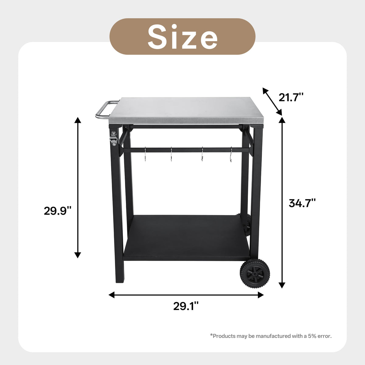 2-Tier Outdoor Grill Cart with Stainless Steel Top - Black