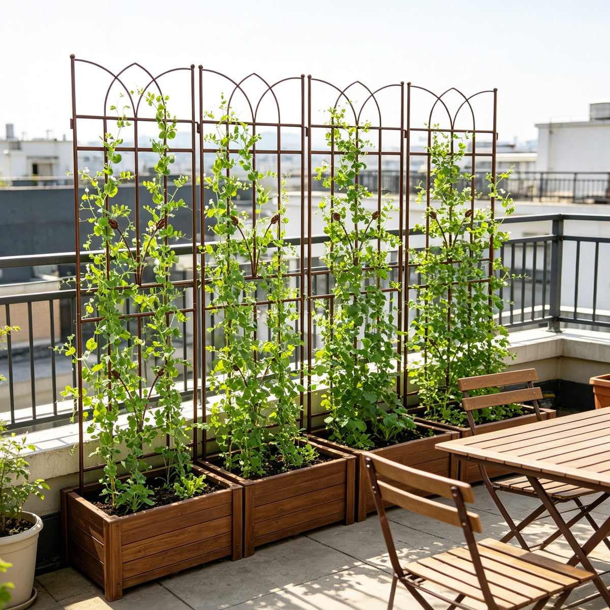 4 Pack Metal Garden Trellis with Rustproof Iron Support - Brown or Black