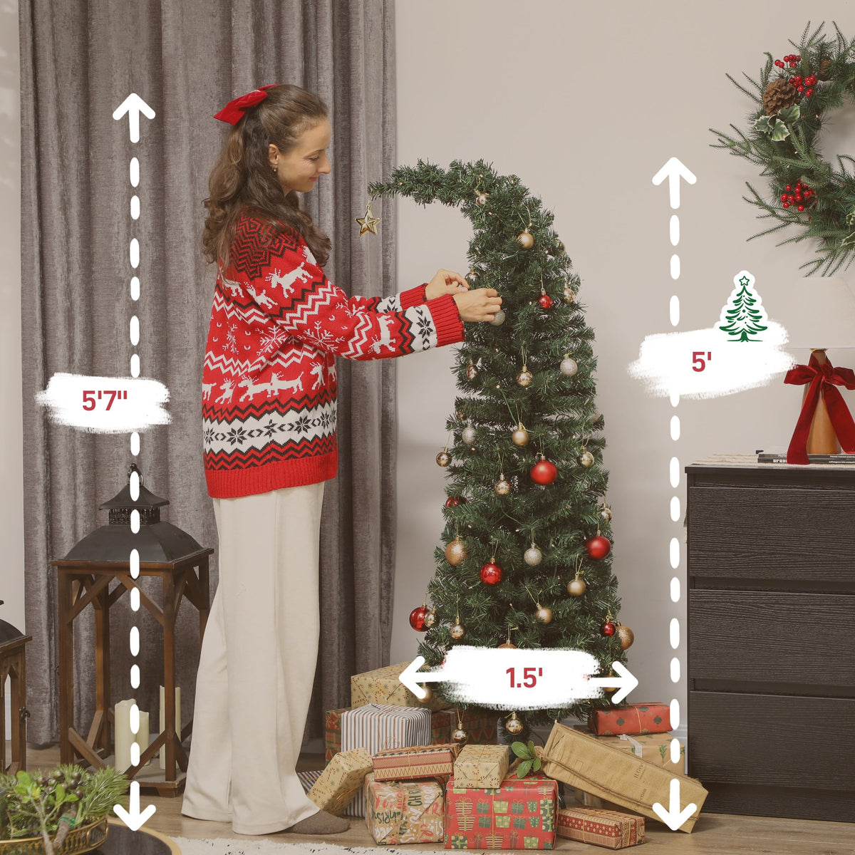 Prelit Whimsical Christmas Tree with 100 LED Lights - 5 ft, Slim PVC