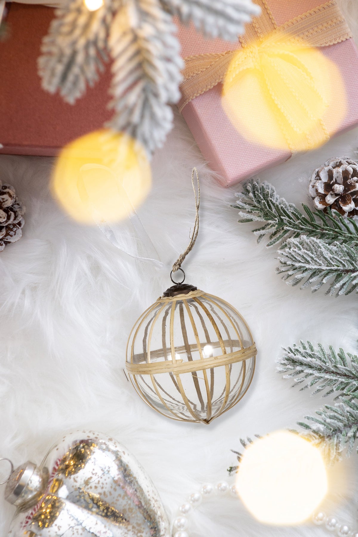 Decorative Glass Hanging Christmas Ornaments, Set of 2 - 5" Diameter