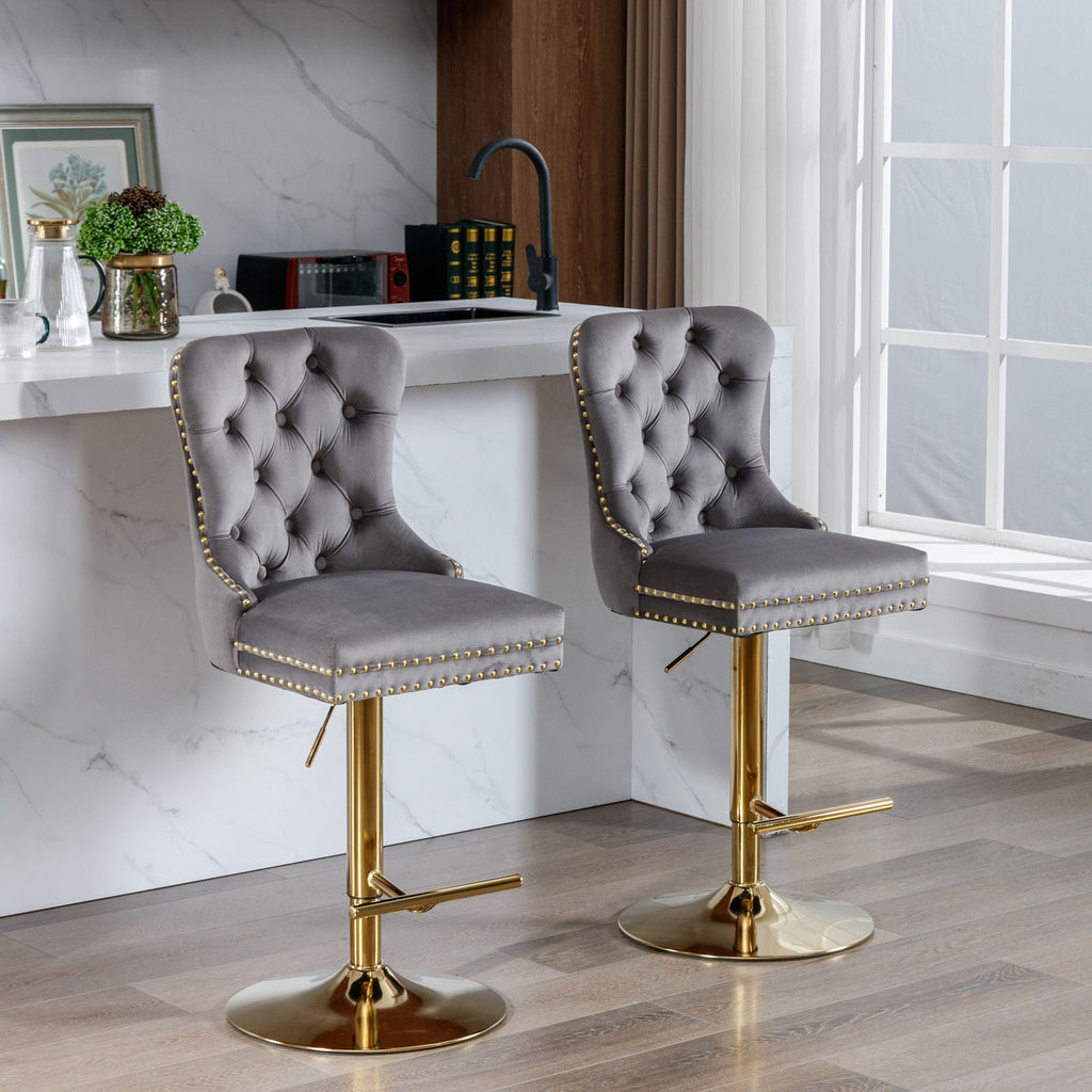 Modern Upholstered Swivel Barstools with Adjustable Height - Set of 2
