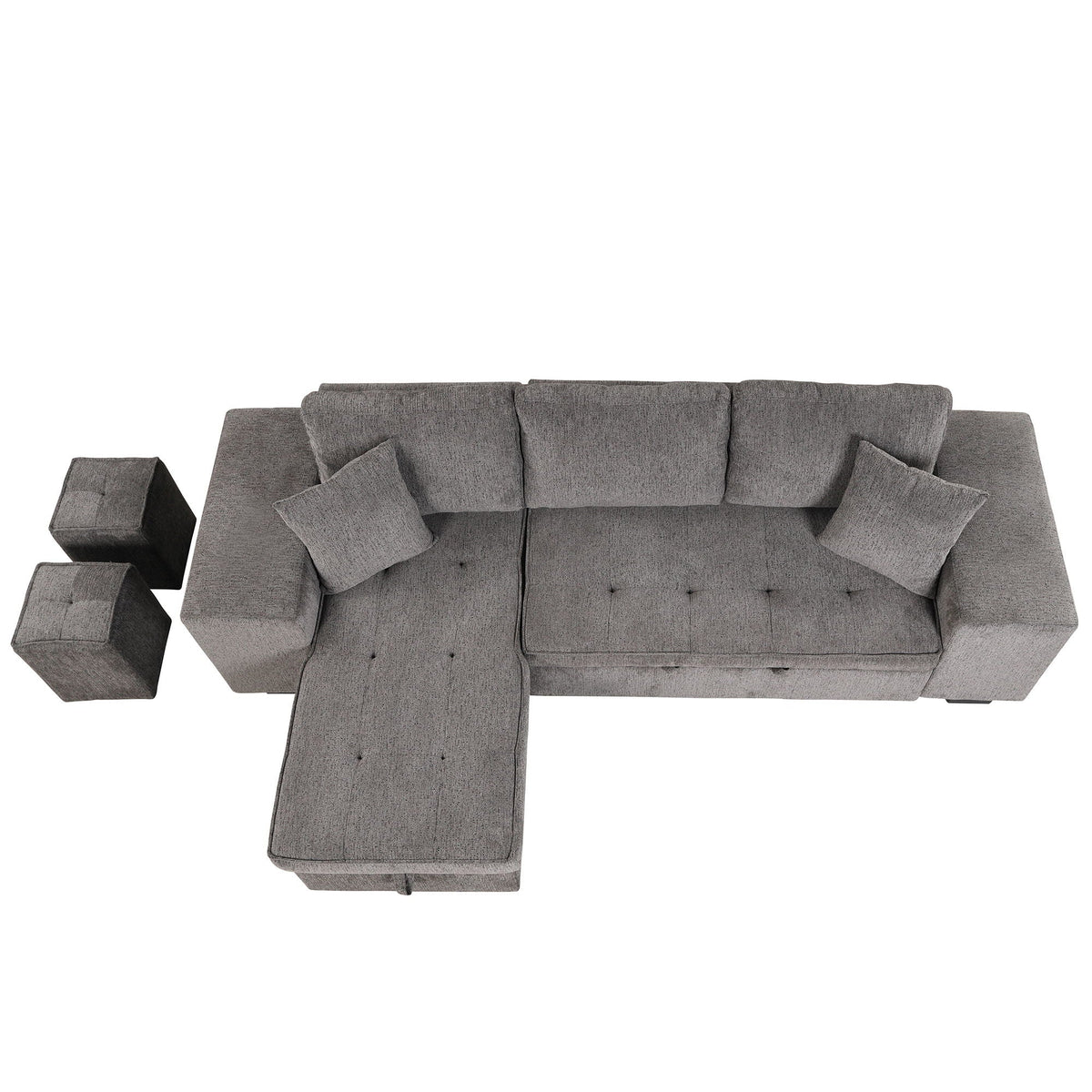 Reversible L-Shape Sleeper Sectional Sofa with Storage Chaise and 2 Stools - Multiple Colors
