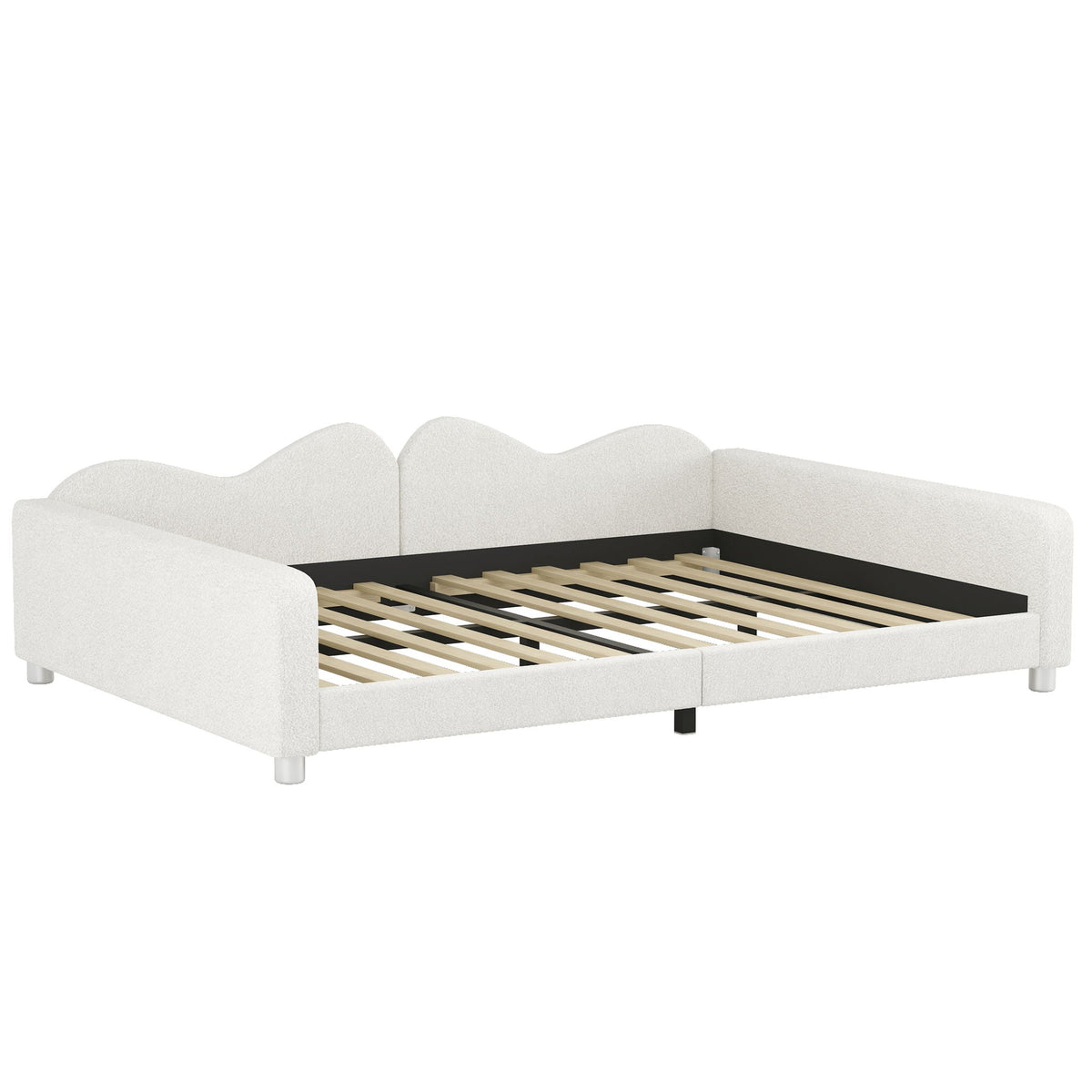 Upholstered Daybed with Cloud-Shaped Backrest - Full Size, Sherpa Fabric