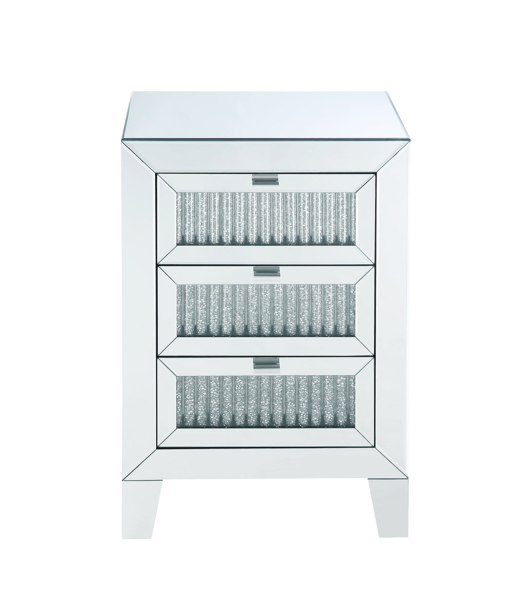 Mirrored Accent Table with Faux Diamond Inlays - Silver