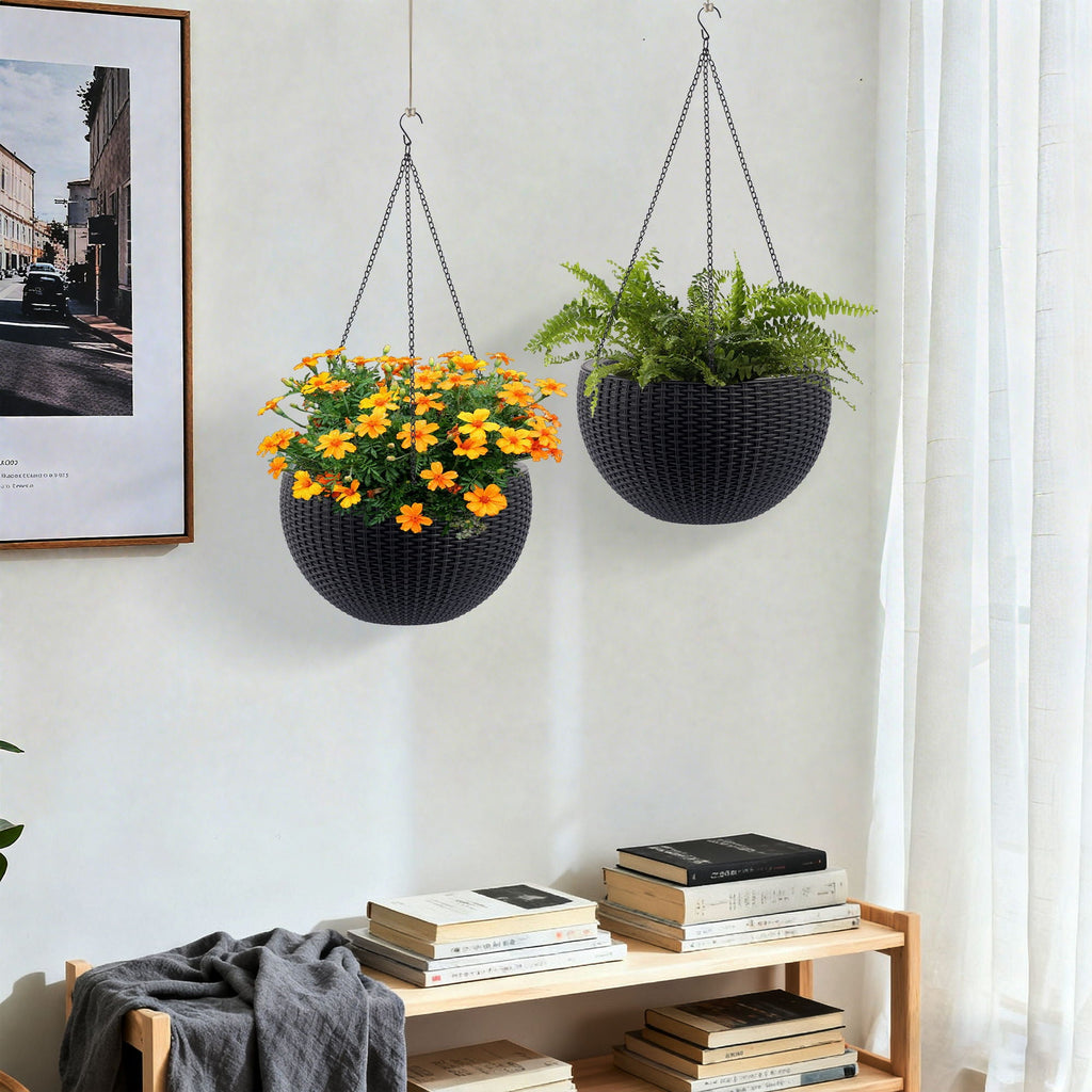 Self Watering Hanging Planter with Water Level Indicator - White, Black, or Dark Brown