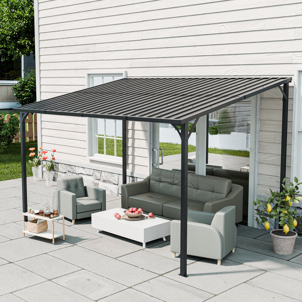 Galvanized Steel Lean-to Pergola with Wall Mount - 12' x 8'